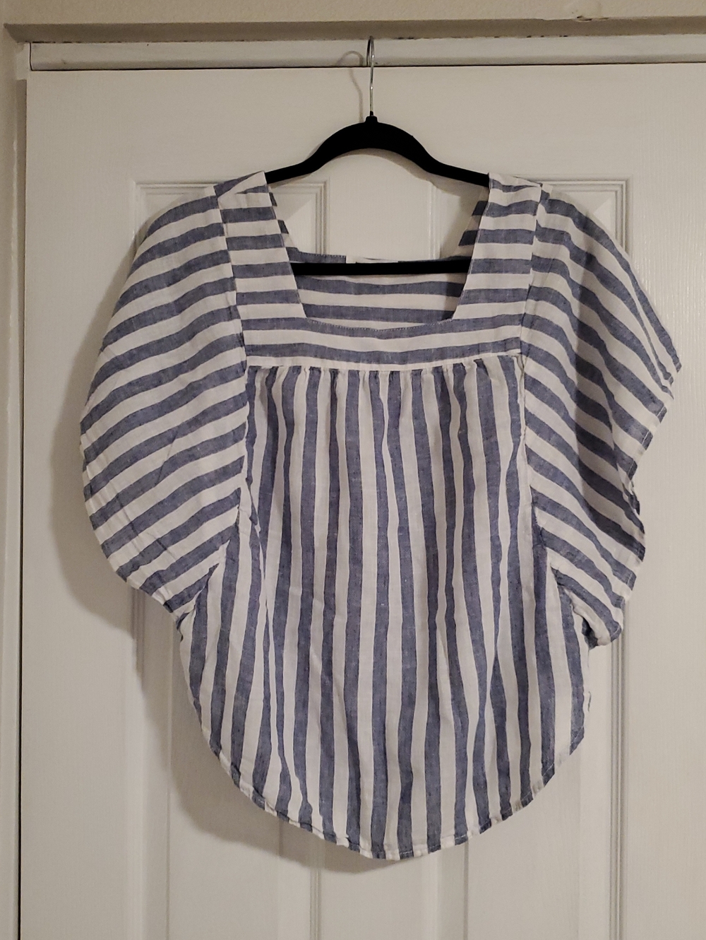 beachlunchlounge Navy and White Striped Square-Neck Blouse